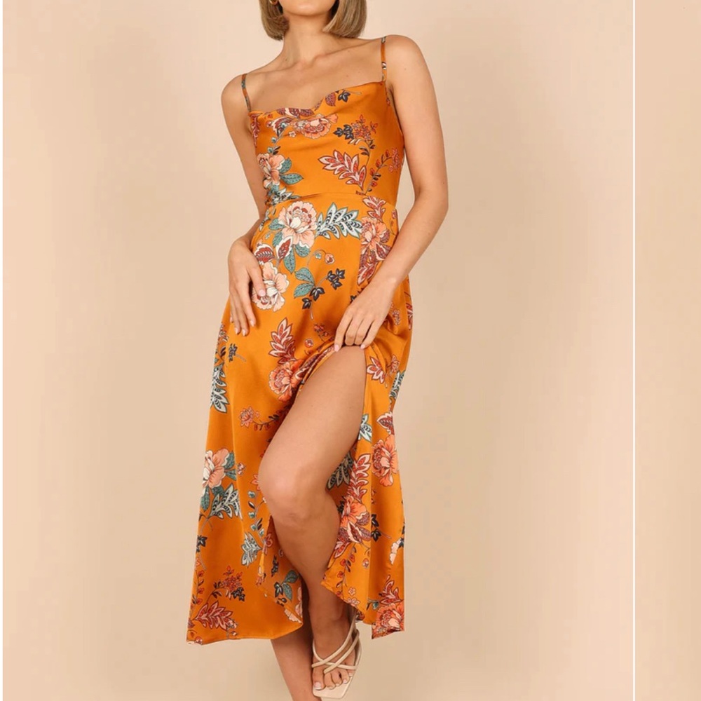 Petal & pup ALEJANDRA COWL NECK MIDI DRESS - TAN